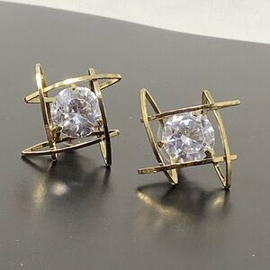Geometric Crystal Earrings Rhinestone Stud Earrings Gold Tone